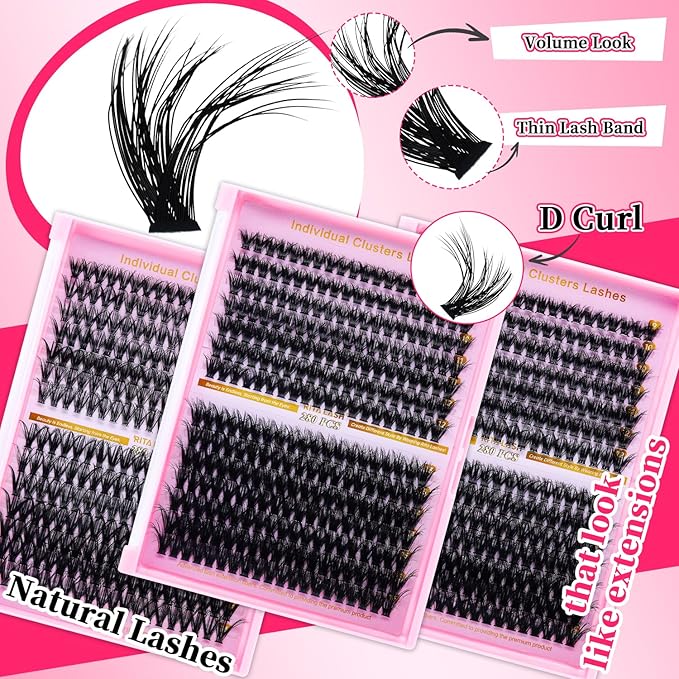 Lash Extension Kit DIY Lash Clusters 3 Boxes Cluster Lashes Soft Eyelash Extensions Wispy Individual Lashes with Lash Bond and Seal,Lash Tweezers,Washbag 6 Counts(40D 60D 80D, 3 Boxes Kit)