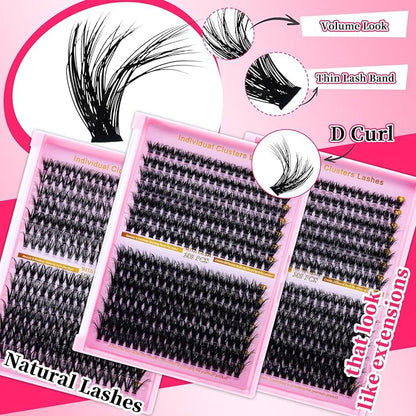 Lash Extension Kit DIY Lash Clusters 3 Boxes Cluster Lashes Soft Eyelash Extensions Wispy Individual Lashes with Lash Bond and Seal,Lash Tweezers,Washbag 6 Counts(40D 60D 80D, 3 Boxes Kit)