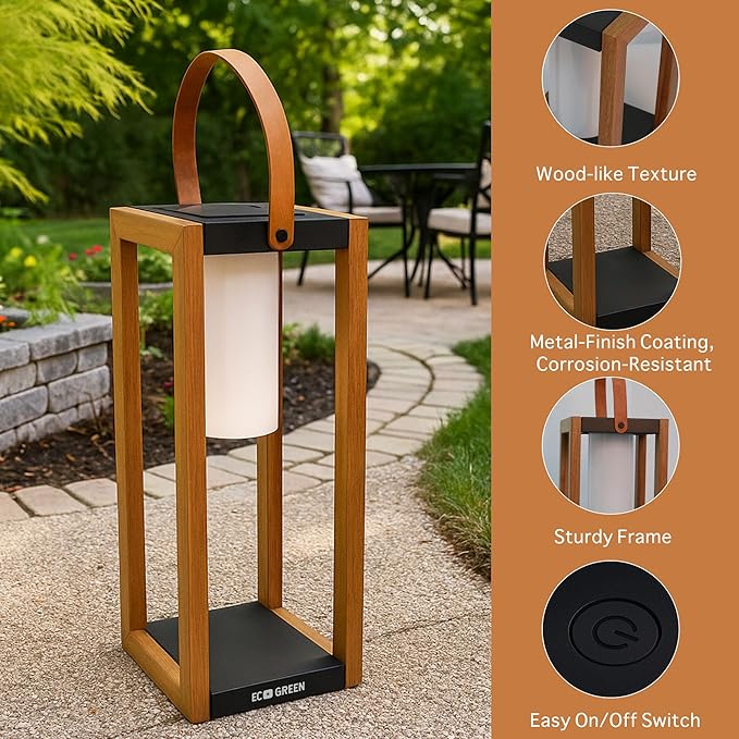 EcoGreen Solar Lantern with Handle for Outdoor Lighting – 7.87x22.83 in Waterproof Solar Light, Warm White, 8H Auto-On, Portable for Patio, Yard, Pathway, Camping & Porch (Single Pack)