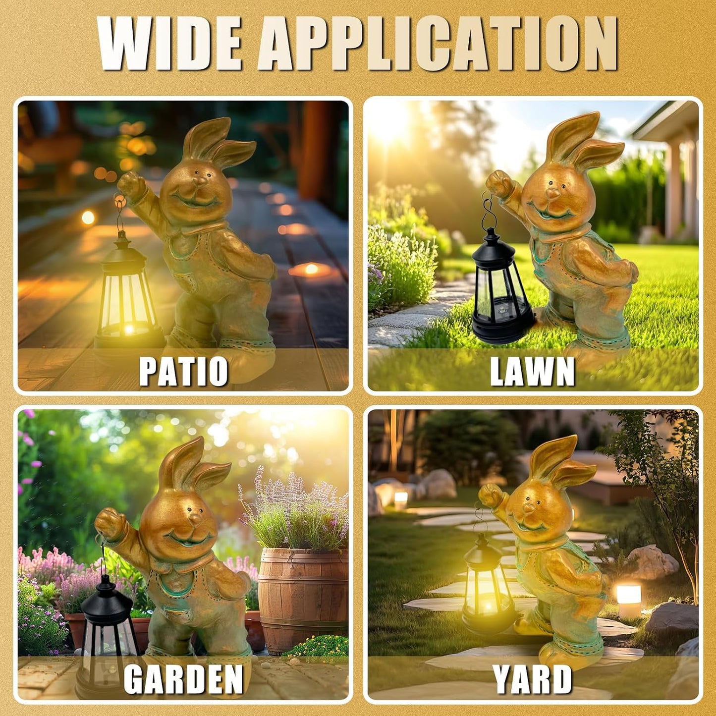 Outdoor Bunny Statue Solar Lantern for Garden Yard Lawn Patio Bronze Rabbit Figurine Decorations Housewarming Halloween Gifts for Mom Grandma Women