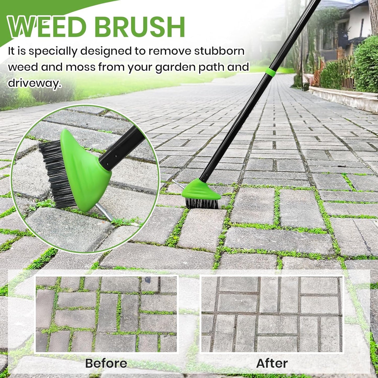 3 in 1 Weeding Wire Metal Brush Tools, Concrete Scrub Deck Brush with Long Handle for Moss, Tough Stains on Paving, Garden, Patio, Pool