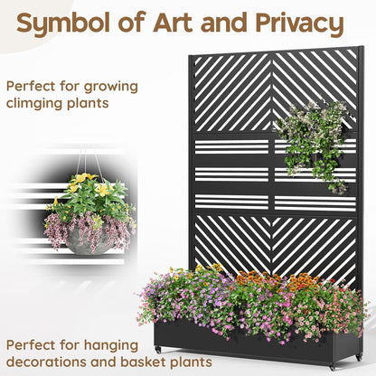 Metal Raised Garden Bed with Trellis & Wheels,72" x 47"x 15.7" Planter Box with Trellis,Privacy Planters for Patio,Garden Bed for Climbing Plants,Suitable for climbing plants and vegetables,Black