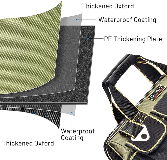 Tool Bag, Ounic 17 Inch Large Tool Bag Heavy Duty With Wide Mouth and Waterproof Strong Molded Base, Heavy Duty Tool Bags Organizer with Adjustable Shoulder Strap Specially Designed for Various Tools