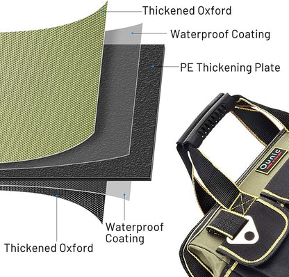 Tool Bag, Ounic 22 Inch Large Heavy Duty With Wide Mouth and Waterproof Strong Molded Base tool Organizer with Adjustable Shoulder Strap Specially Designed for Various Tools（Green)