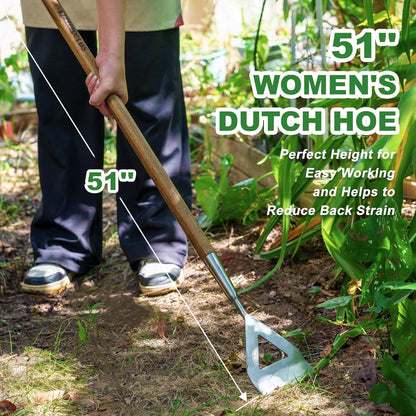 Haliaeetus Women's Dutch Hoe, 51'' Long Handle Dutch Hoe Weeder for Standing to Remove Weeds, Stainless Steel Push Pull Weeder for Weeding in Between Seedlings, Removal of Moss and Soil Loosening
