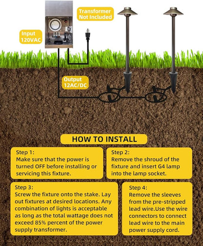 COLOER Brass Low Voltage Pathway Lights Outdoor 1-Pack with 2W LED G4 Bulb, Garden Path Lights Electric, IP65 Waterproof Outdoor Landscape Lighting Wired(602B)