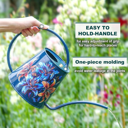 Berry&Bird House Plants Watering Can - Indoor&Outdoor 1/2 Gallon Stainless Steel Water Can with Long Spout Garden Decoration for Flower Bonsai Succulent Gardening Large Watwer Bottle (Lilium Brownii)