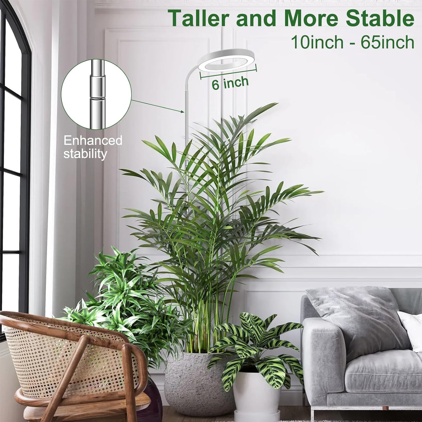 Wolezek Grow Lights for Indoor Plants Full Spectrum, 80 LEDs 3 Colors, 65in Large Plant Lights for Indoor Growing with 360°Gooseneck, 6/12/16H Timer, 5 Brightness, Height Adjustable, White 3 Pack