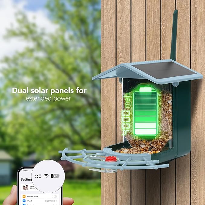 Bird Feeder with Camera, AI Birds Identification, Solar Powered, Live View, Instant Alerts, Capture Bird Videos, 2K HD Camera, Ideal Gift for Family and Enthusiasts (Blue)