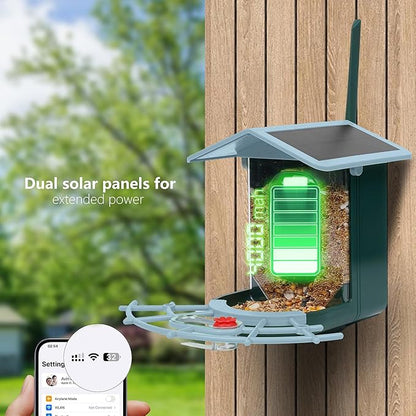 Bird Feeder with Camera, AI Birds Identification, Solar Powered, Live View, Instant Alerts, Capture Bird Videos, 2K HD Camera, Ideal Gift for Family and Enthusiasts (Blue)
