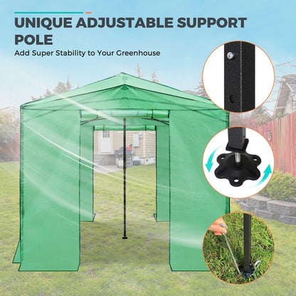 EAGLE PEAK Instant Pop-up Greenhouse, Indoor Outdoor Plant Gardening Green House, Roll-Up Zipper Doors & Side Windows - Winter Support Pole, Walk in 12x8 ft, Green/Clear