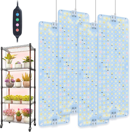 4Pack 2025 Ultra-Thin Panel Grow Lights for Seed Starting, Vegetables, Greenhouse & Under Cabinet & Shelf Plants with Timer 4/8/12H, Free Connect Full Spectrum Indoor LED Plant Growing Lamps