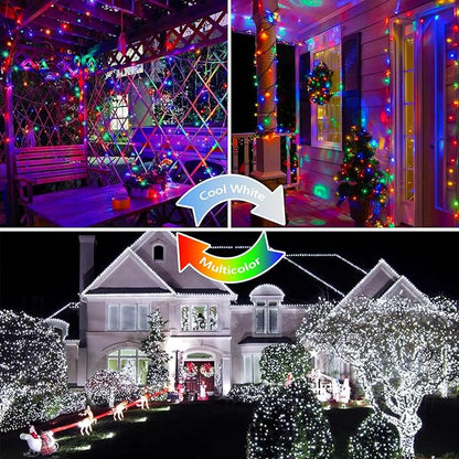 75.8 FT 200 LED Color Changing Christmas String Lights with Remote & Timer & Memory Function, 9 Lighting Modes Waterproof Twinkle Lights for Xmas Tree Holiday Party Garden (Cool White & Multicolor)