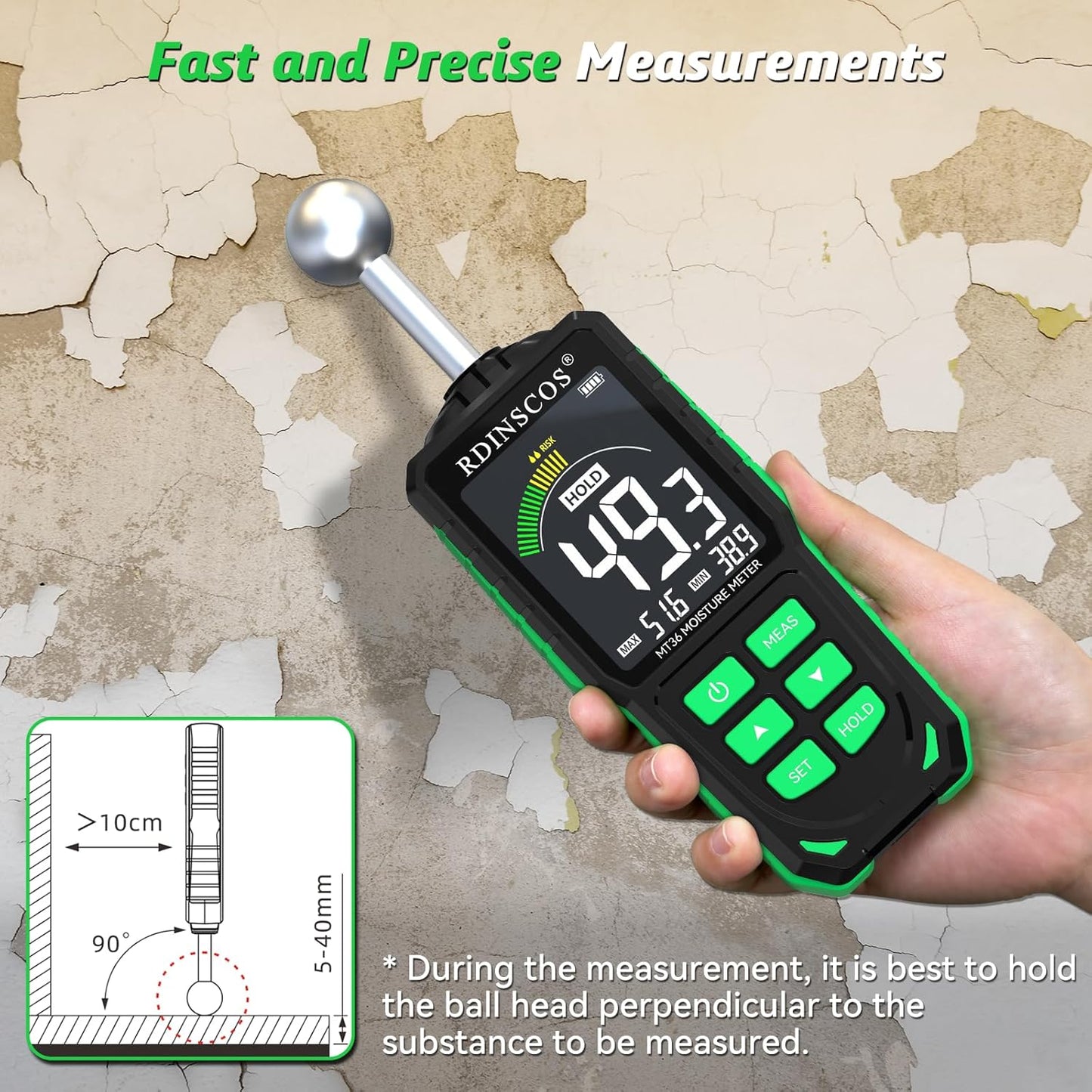 Pinless Moisture Meter for Drywall for Wood and Wall; Ball type Moisture Readers