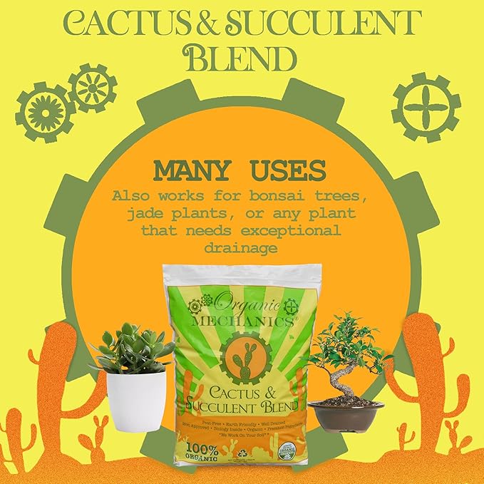 Organic Mechanics Cactus and Succulent Blend Potting Soil, 2 qt (Pack of 2) – Well-Drained Organic Mix – Enhances Plant and Root Growth with Biochar, Rice Hulls, and Worm Castings