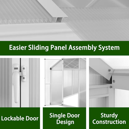 BlueWish 6x12FT Greenhouse for Outdoors, Aluminum Heavy Duty Greenhouse Kit with Lockable Door, 4MM Thickness Polycarbonate, Upgraded Rivet Structure Walk-in Green House for Garden, White