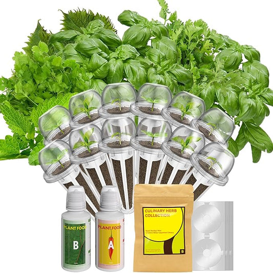 12-Pod Gourmet Herb Basil Seed Pod Kit for AeroGarden, Ahopegarden Hydroponic Garden, Basil, Mint, Cilantro, Parsley, Shiso, Chicory, Liquorice, 400+ Seeds