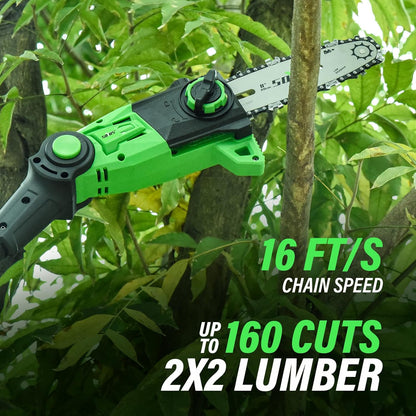 SOYUS Pole Saw 8-Inch Cordless, 15-Foot Max Reach Electric Pole Saw for Tree Trimming, 16ft/s Speed, Auto Oiling, Multi-Angle Pole Chainsaw with 2.0Ah Battery & Charger
