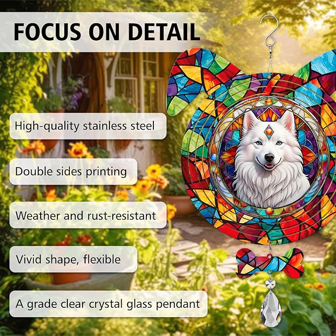 American Eskimo Dog Ears Wind Spinner, American Eskimo Wind Spinner Hanging for Yard and Garden (American Eskimo)