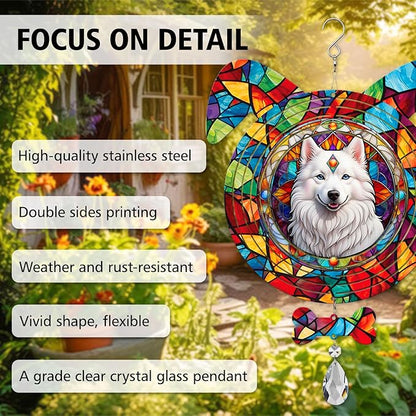 American Eskimo Dog Ears Wind Spinner, American Eskimo Wind Spinner Hanging for Yard and Garden (American Eskimo)