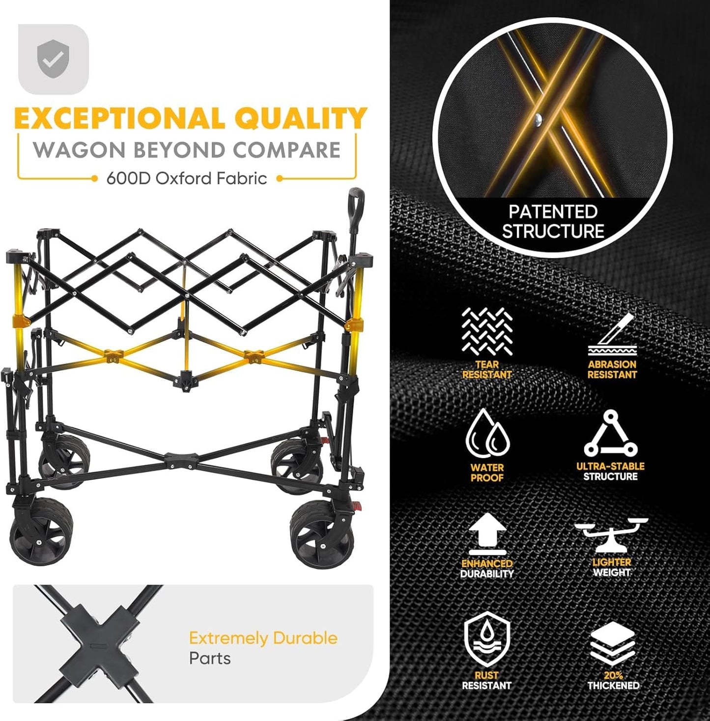 400L Large Capacity Folding Double Decker Wagon with Brakes, 48" Extra Long Extender Cart, 500lbs Heavy Duty Collapsible Wagons, All-Terrain Big Wheels for Camping, Sports, Shopping. Red&Black