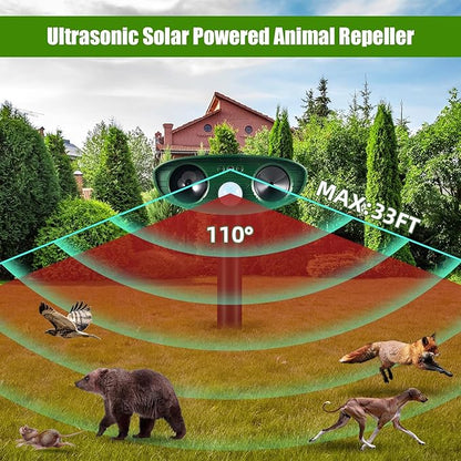 4 Pack Solar Animal Repellent Ultrasonic Deer Repellent Devices Cat Deterrent Outdoor Waterproof with Motion Sensor Solar Animal Repeller for Squirrel,Dog,Raccoon,Skunk,Rabbit for Yard Garden