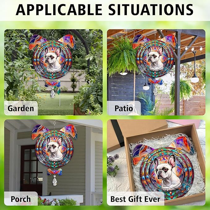 French Bulldog Dog Ears Wind Spinner, French Bulldog Wind Spinner Hanging for Yard and Garden