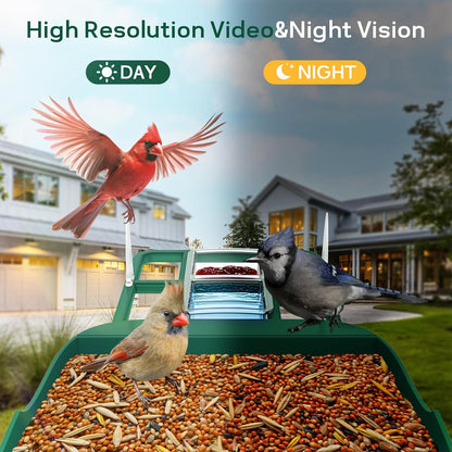 Smart Bird Feeder with Camera,Solar Powered,Waterproof Outdoor WiFi Bird House with Camera,Built in AI Birds Identification,Auto Records FHD Birds Videos to Cloud Storage,Ideal Gift for Mom and Dad