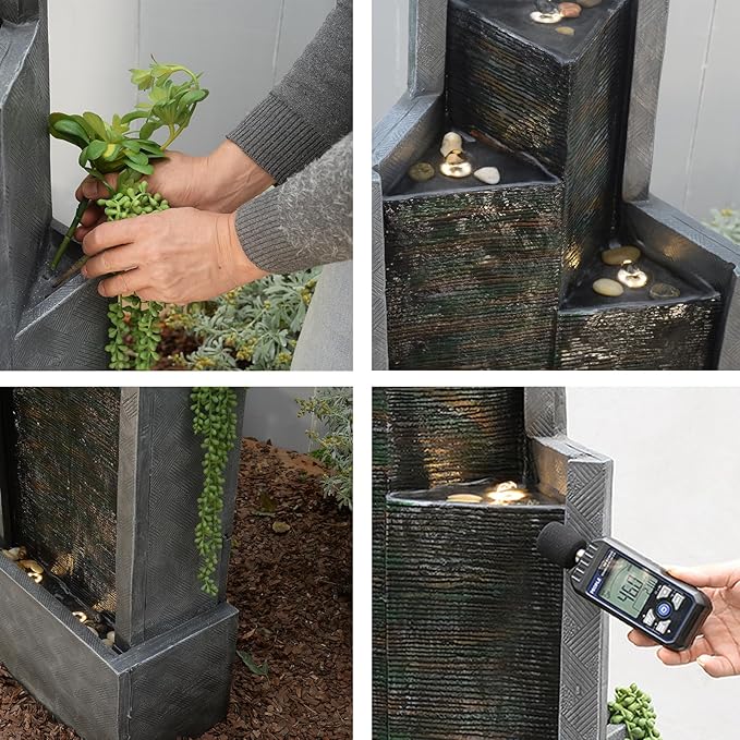 Modern Indoor Water Fountain,49.6" H Outdoor Garden Water Fountains Cascading Floor - Standing Tall Waterfall Outdoor Feature with LED Lights for Patio, Backyard, Deck, Porch and Home Art Decor