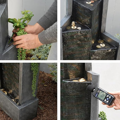 Modern Indoor Water Fountain,49.6" H Outdoor Garden Water Fountains Cascading Floor - Standing Tall Waterfall Outdoor Feature with LED Lights for Patio, Backyard, Deck, Porch and Home Art Decor