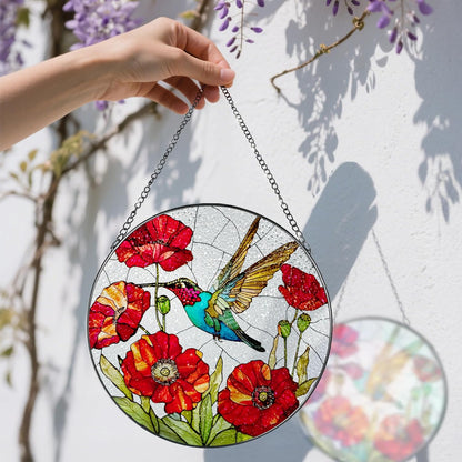Stained Glass Window Hanging, 8 Inch Hummingbird Stained Glass Suncatcher, Sun Catcher Indoor Window, Hummingbird Decor, Gifts for Mom, Gifts for Grandma, Mothers Day, Christmas, Birthday Gift