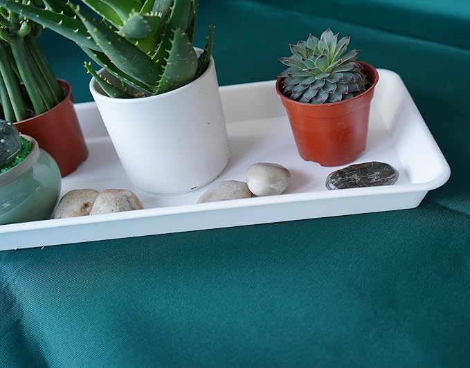 2 Pack Plastic Plant Saucer - Rectangular 30 inch, Indoors/Outdoors, Drip Tray for Flower Pot, Windowsill (8 X 30'', Cream White)