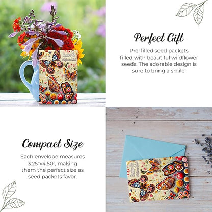 Pollinator Paradise Seed Mix (20 Packs) Seeds Packets for Humming Birds, Butterflies and Bees - Ideal for Wedding Party Favors Bridal Shower School Events Thank You Corporate Event Memorials