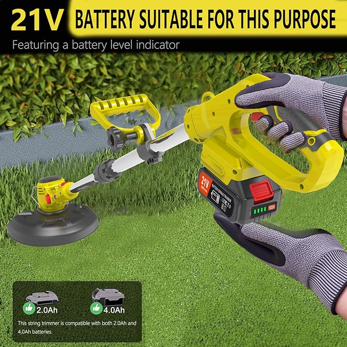 Weed Wacker Cordless,21V Electric Weed Cordless Eater Battery Powered with 2 x 4.0Ah Batteries, Edgers for landscaping/Electric Grass Trimmer/Garden Tools, Adjustable Control Lever