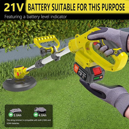 Weed Wacker Cordless,21V Electric Weed Cordless Eater Battery Powered with 2 x 4.0Ah Batteries, Edgers for landscaping/Electric Grass Trimmer/Garden Tools, Adjustable Control Lever