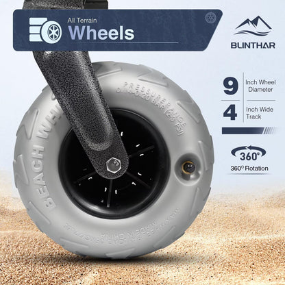 Beach Wagon with Big Wheels for Sand, Heavy Duty Harder Sand Collapsible Folding Wagon with All-Terrain 9" Pneumatic Ballon Tires, Utility Wagon for Garden Sports Camping Outdoor Activities