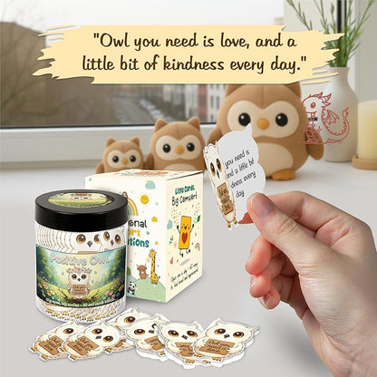Positive Owl Jar With 60 Affirmation Cards – Emotional Support Owl Gifts For Women, Stress Relief And Daily Encouragement, Owl Themed Gifts, Positive Affirmations Cards, Office Decor For Women