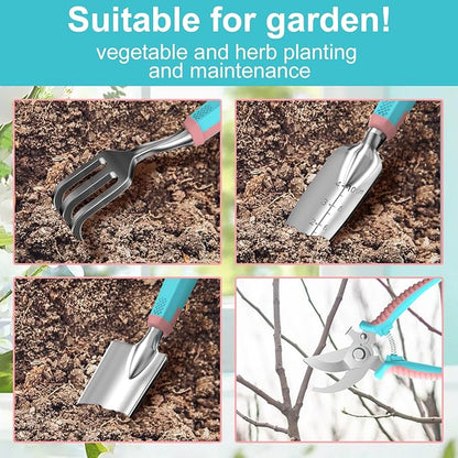 6 Pcs Garden Tool Set, Gardening Hand Tools Aluminum Alloy Starter Kit with Garden Bag, Heavy Duty Outdoor Tool Set with Ergonomic Handle, Gardening Gifts (No Flower Pattern)