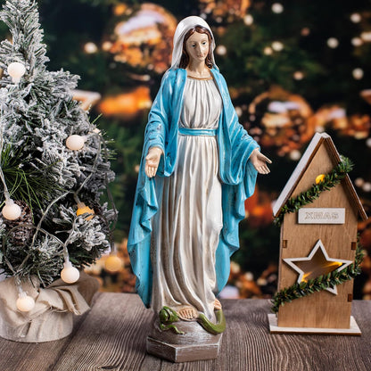 Our Lady of Grace Blessed Virgin Mother Mary Statue Catholic Religious 15.8 Inch Colored Resin Statue Figurine for Garden, Outdoor, Patio, Cemetery Grave Stone (Monther Mary)