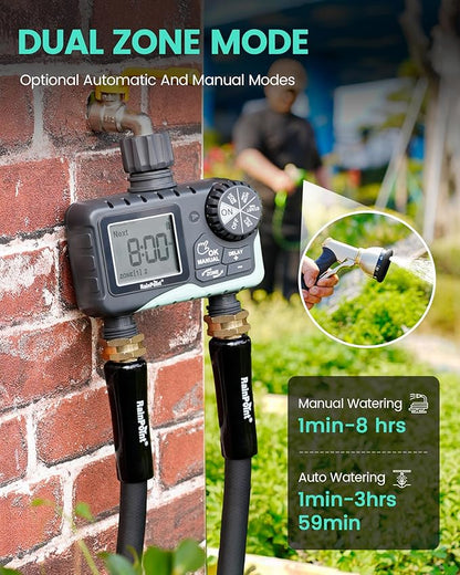 RAINPOINT Sprinkler Timer 2 Outlet, Water Timer for Garden Hose, Programmable Drip Irrigation Timer for Yard Outdoor Watering, Rain Delay/Manual/Automatic System Controller 2.5" LCD, V2, 2023 Release