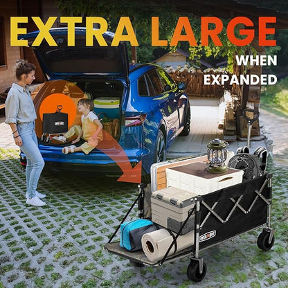 Overmont Collapsible Wagon with Tailgate - 49.2" Extended Heavy Duty Foldable Utility Wagon Folding Cart with All-Terrain Wheels for Outdoor Camping Sports Garden Beach Grocery - 300lbs Support