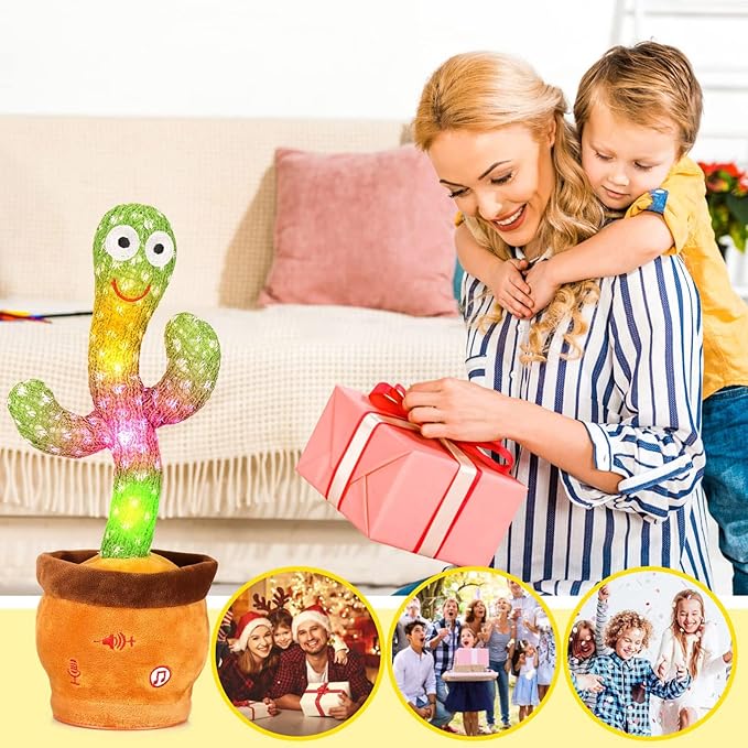 Volume Adjustable Dancing Talking Cactus, Singing Repeating Recording Mimicking Cactus Baby Toys, Interactive Learning Tummy Time Toy for Toddler Boys Girls Funny