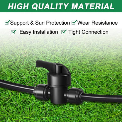 30 Pcs 1/4" Drip Irrigation Tee Connectors for Tube Quick Connect Parts Fittings for 1/4 Inch(6.35mm) Irrigation Tubing or Sprinkler(Black,Shut Off Ball Valve)