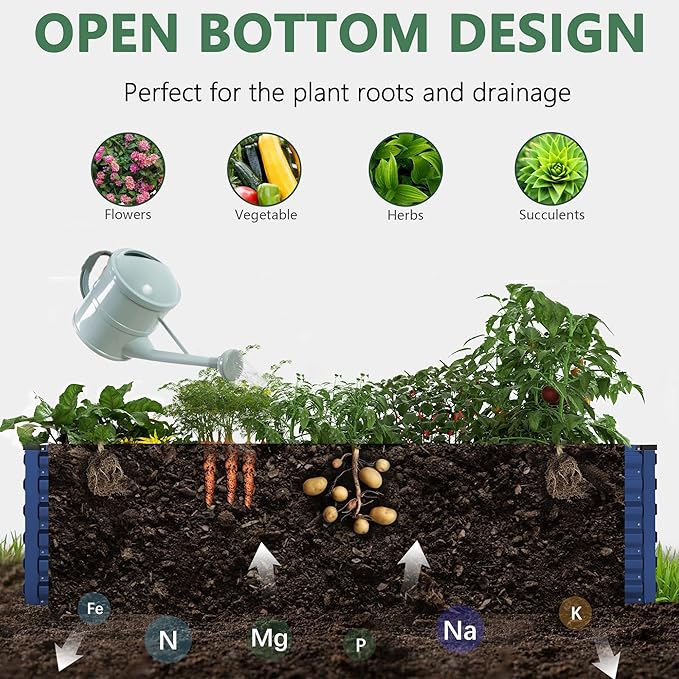 FOOWIN 4pcs 6x3x2ft Galvanized Raised Garden Bed, Planter Raised Garden Boxes Outdoor, Large Metal Raised Beds for Gardening, Garden Bed for Vegetables, Flowers, Herb,269 Gallon Capacity, Royal Blue