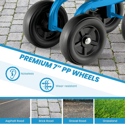 LDAILY Garden Seat with Wheels, Heavy-Duty Utility Stool Cart with Adjustable 11"-16" Height & 360° Rotatable, Rolling Garden Cart with Seat for Lawn Planting, Yard Work, Patio Gardening (Blue)