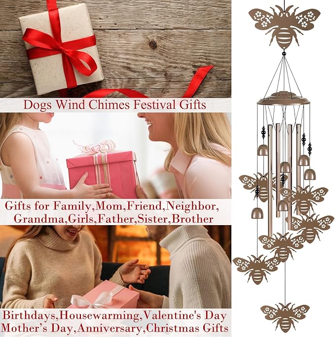 Outdoor Bees Wind Chimes Decor, Portable Mobile Wind Catcher, Sympathy Wind Bells, Memorial Gifts for Mom, Housewarming, Blessing WindChimes(Outside/Indoor/Home/Room/Porch/Yard/Tree/Garden Decorate)