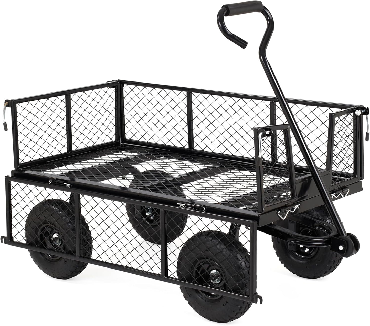 Finnhomy Heavy Duty 1000 Lbs Capacity Mesh Steel Garden Cart, Pullable Garden Wagons Carts on Wheels, Folding Utility Wagon with Removable Sides for Outdoor, Yard, Lawn, Black