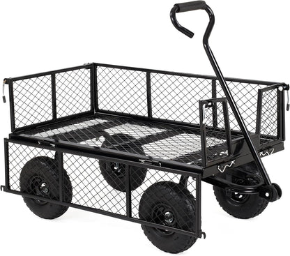 Finnhomy Heavy Duty 1000 Lbs Capacity Mesh Steel Garden Cart, Pullable Garden Wagons Carts on Wheels, Folding Utility Wagon with Removable Sides for Outdoor, Yard, Lawn, Black
