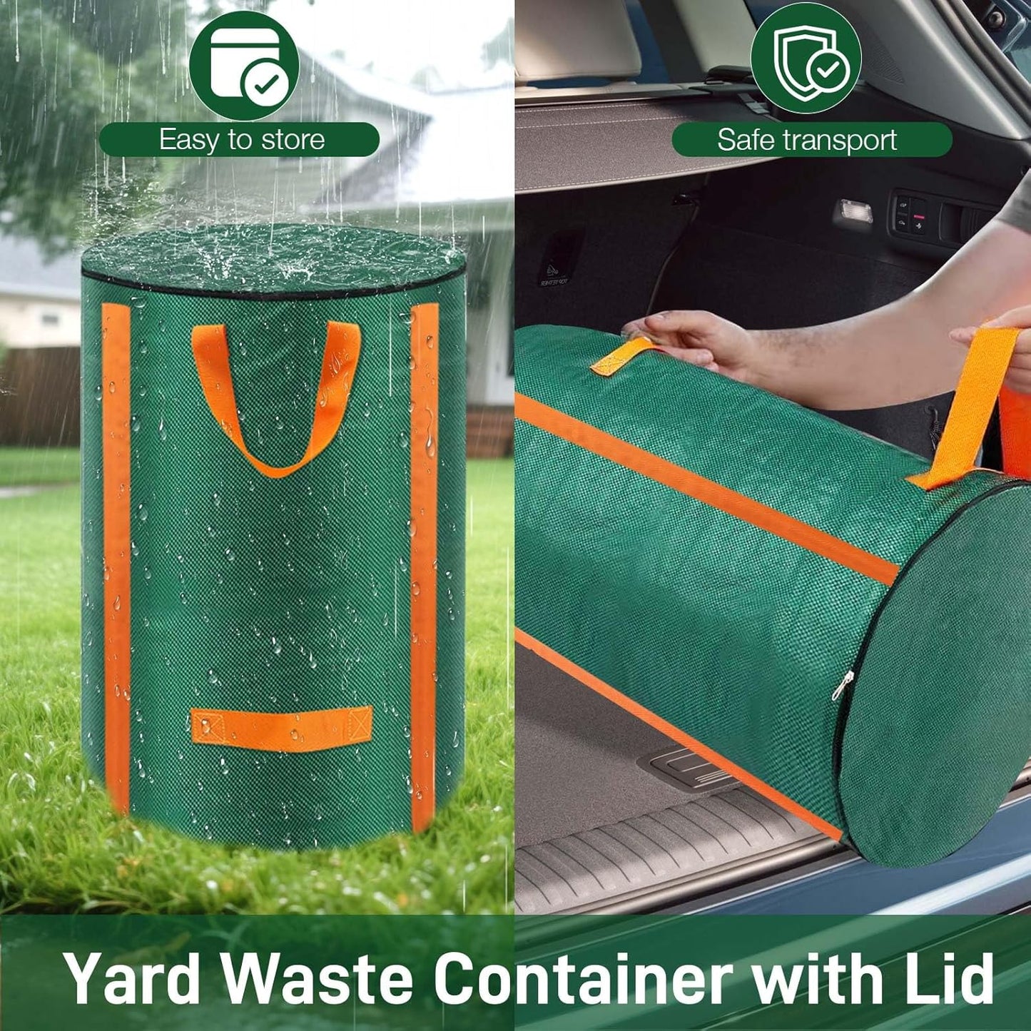 Reusable Yard Waste Bags 3 Packs 32 Gallon Standable Garden Bags for Leaves with Reinforced Carry Handles Heavy Duty Collapsible Yard Waste Containers for Leaves, Lawn Debris & Grass Clippings