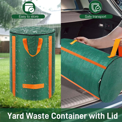 Reusable Yard Waste Bags 3 Packs 32 Gallon Standable Garden Bags for Leaves with Reinforced Carry Handles Heavy Duty Collapsible Yard Waste Containers for Leaves, Lawn Debris & Grass Clippings